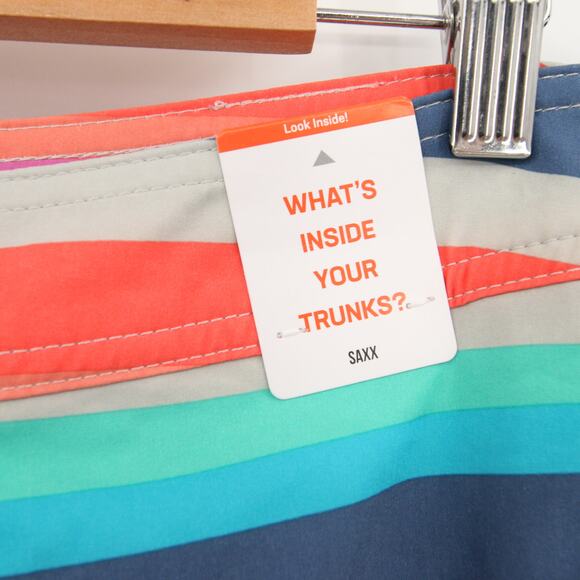 SAXX Swim Trunks Board Shorts Betawave Multicolor Striped Quick Dry Size 34 NWT - Picture 9 of 13